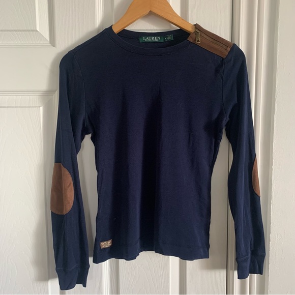 Lauren Ralph Lauren Tops - Ralph Lauren Navy Blue Shirt with Elbow Pads